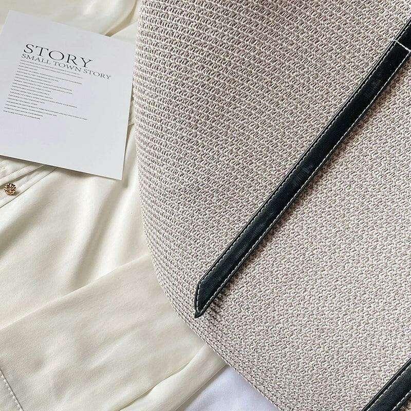 תיק קש אופנתי עם רצועות עור