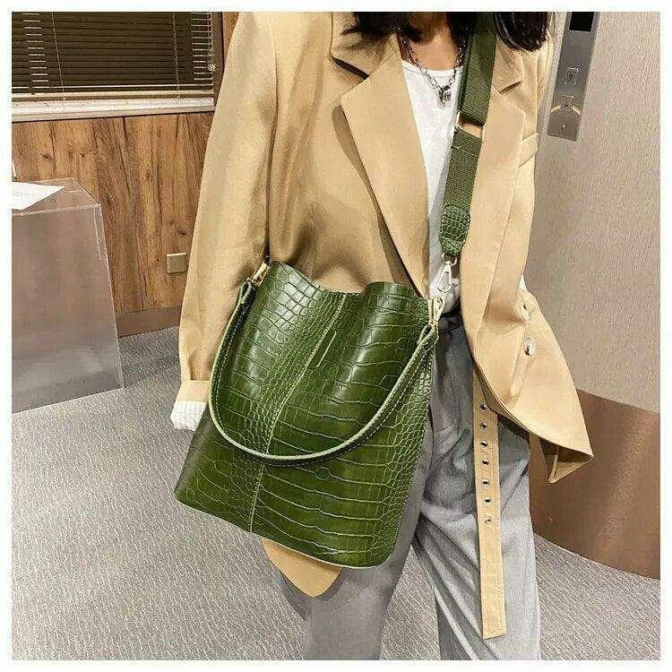 A fashionable shoulder bag with a unique look and crocodile texture