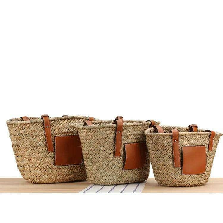 תיק קש קלאסי עם ידיות עור לנשים