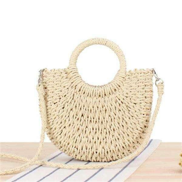Round straw bag with a classic and feminine design