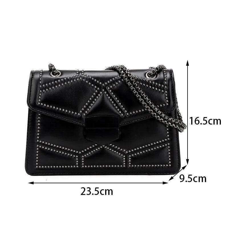 Black leather crossbody bag for women
