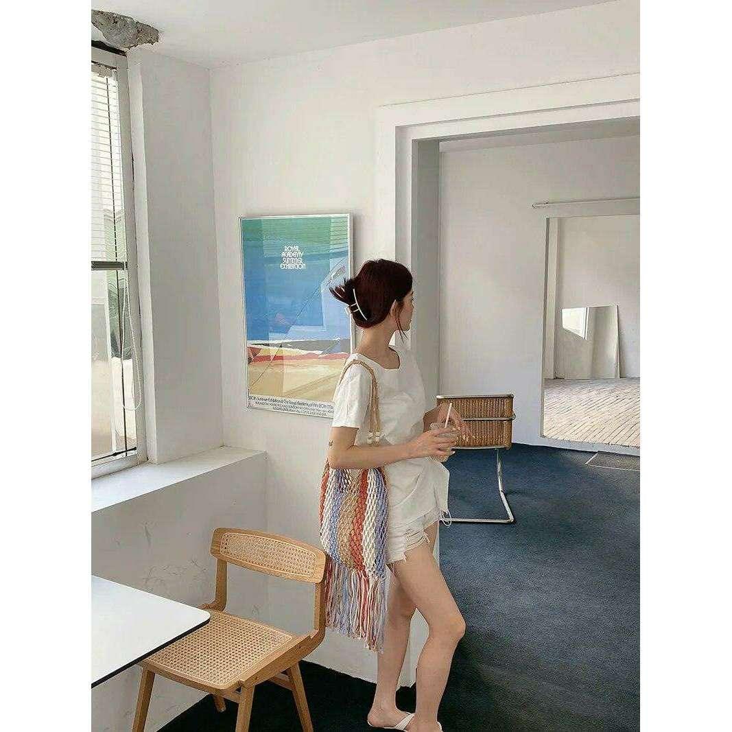 Bohemian design mesh bag with beads