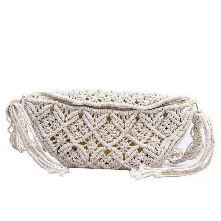 תיק סרוג בסגנון אתני עם גדילים לנשים