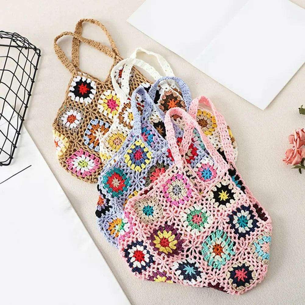 Handmade floral knitted bag for women