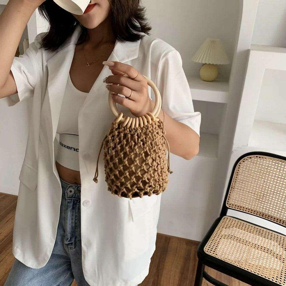 Bucket-style crochet shoulder bag