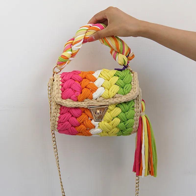 Colorful knitted bag for women