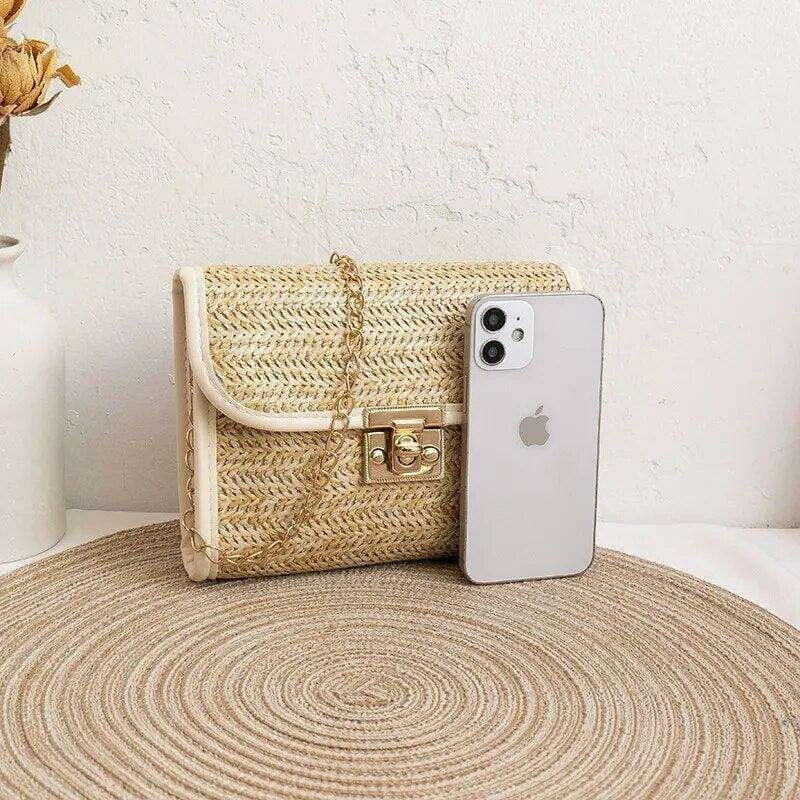 תיקי צד קש עם רצועת שרשרת לנשים