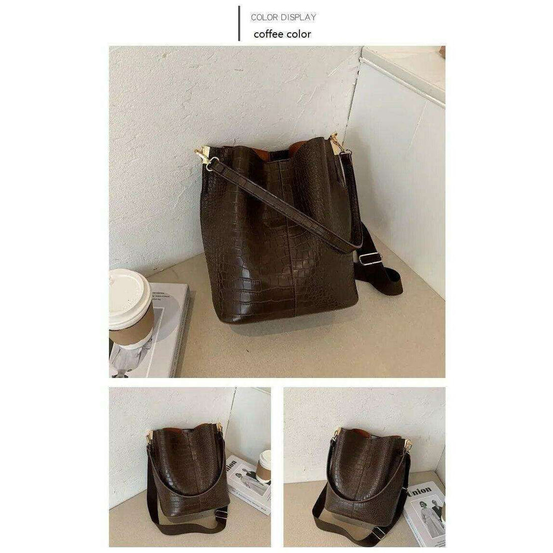 תיק כתף אופנתי במראה ייחודי ומרקם קרוקודיל
