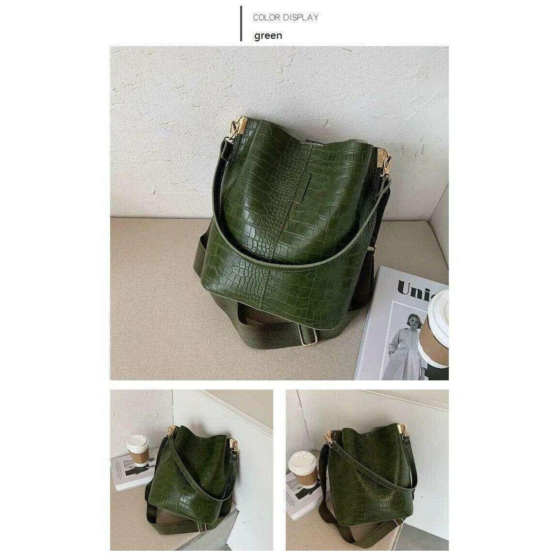 A fashionable shoulder bag with a unique look and crocodile texture