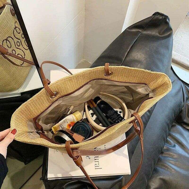 תיק קש מעוצב עם רקמה