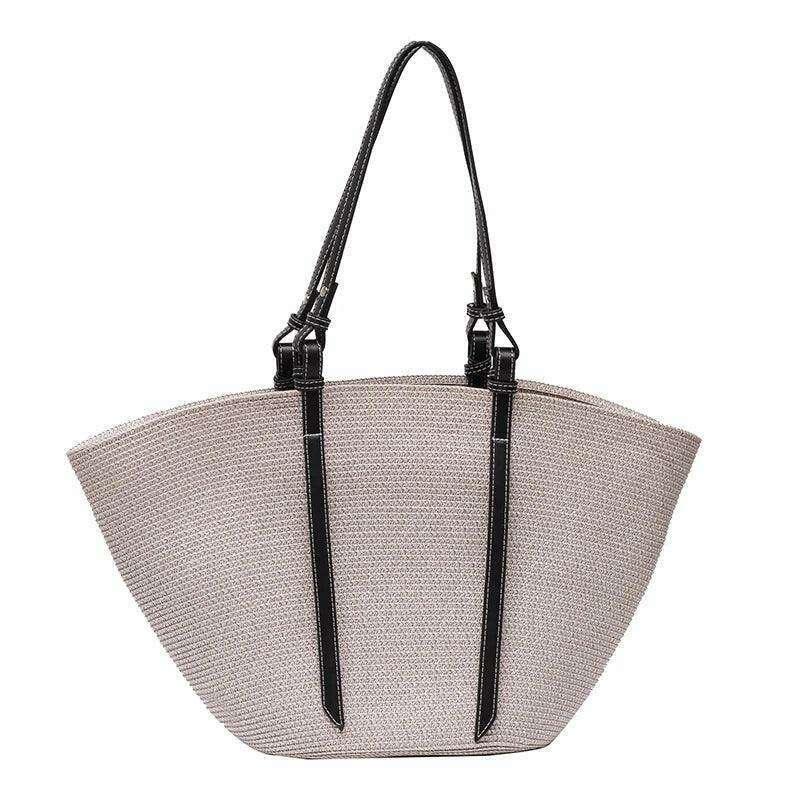 תיק קש אופנתי עם רצועות עור