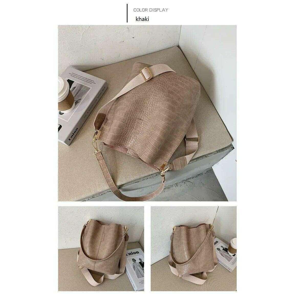 A fashionable shoulder bag with a unique look and crocodile texture