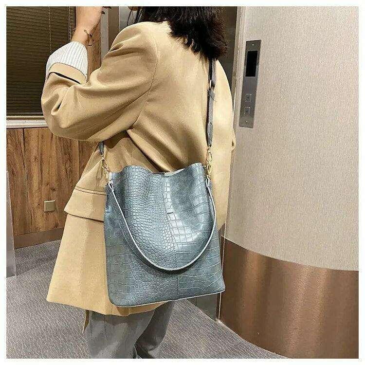 A fashionable shoulder bag with a unique look and crocodile texture