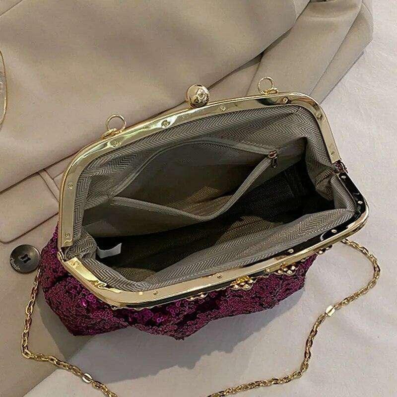 Luxurious evening bag with sequins and gold touches