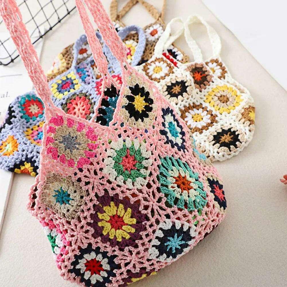 Handmade floral knitted bag for women