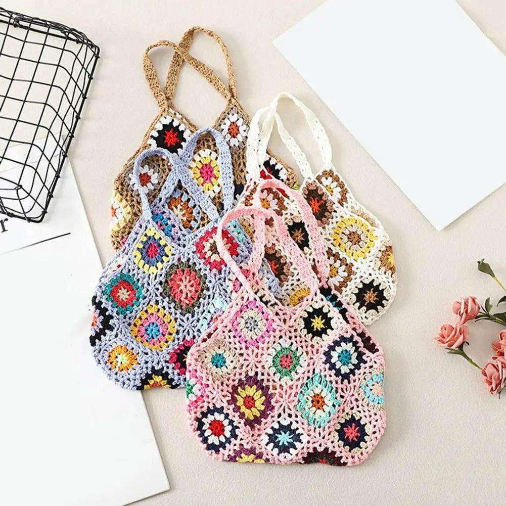Handmade floral knitted bag for women