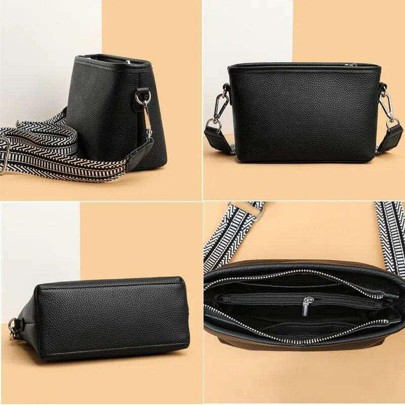 Small leather crossbody bag for women with a designed strap