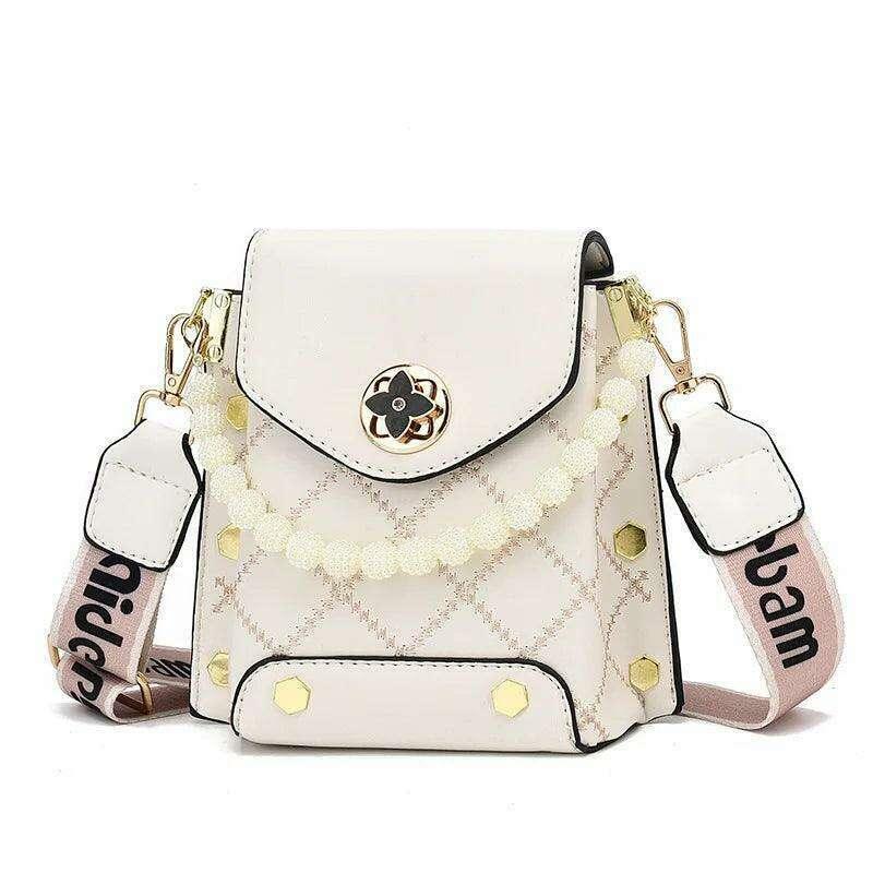 תיק צד אופנתי עם פנינים ורצועת בד