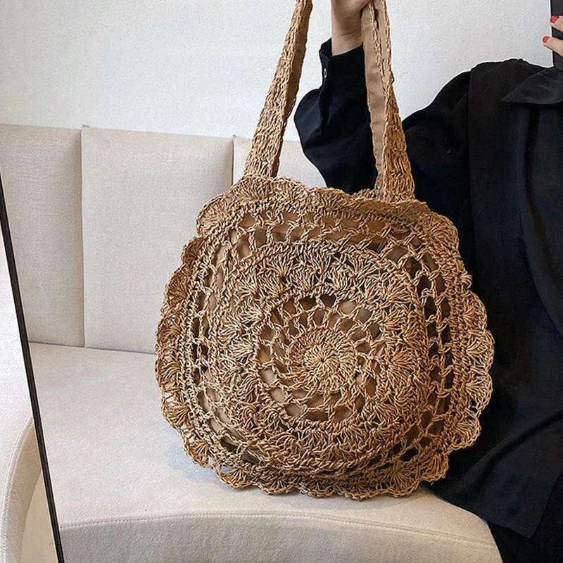 Bohemian Style Round Straw Bag for Women