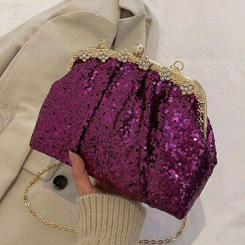 Luxurious evening bag with sequins and gold touches