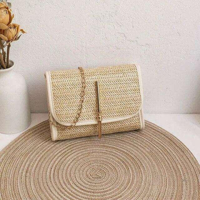 תיקי צד קש עם רצועת שרשרת לנשים