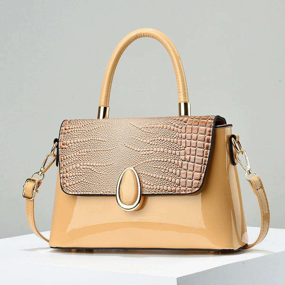 Shiny leather handbag with croco pattern