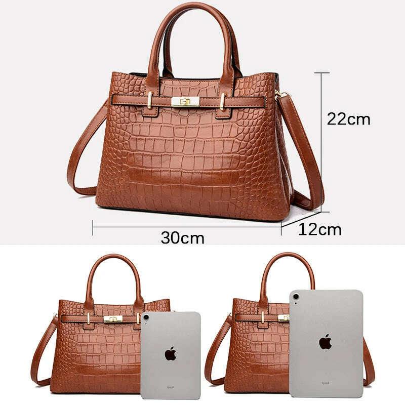 Elegant brown crocodile leather handbag - luxury and comfort for women