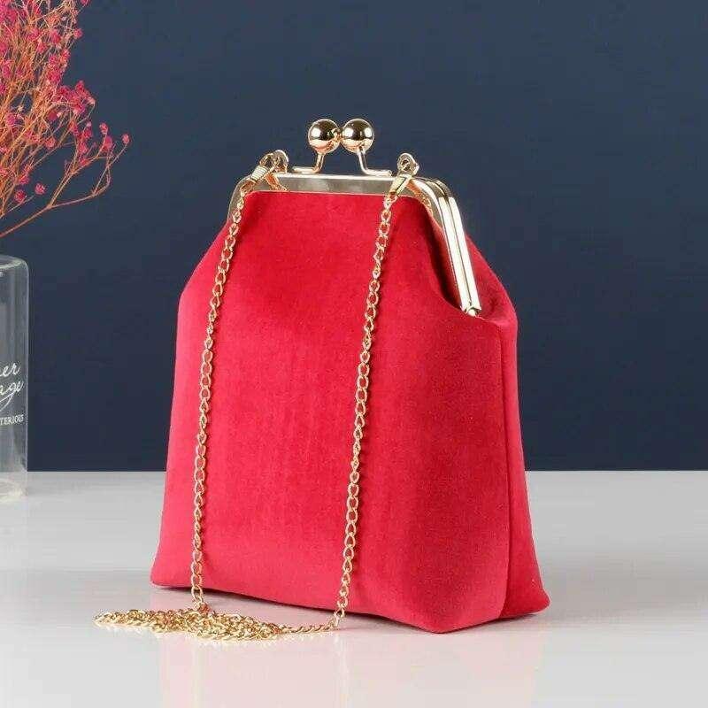 Luxury velvet evening bag for women with gold chain