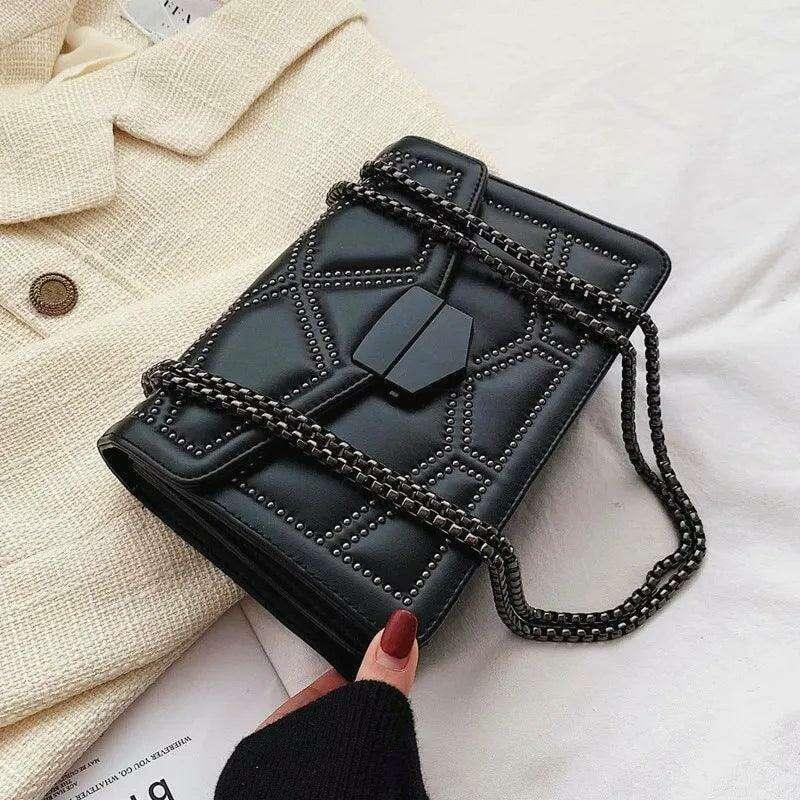 Black leather crossbody bag for women
