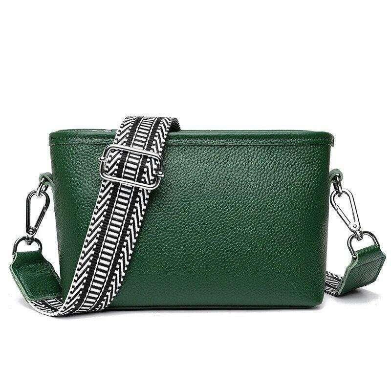 Small leather crossbody bag for women with a designed strap