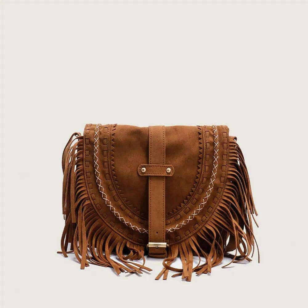 Bohemian style leather crossbody bag for women
