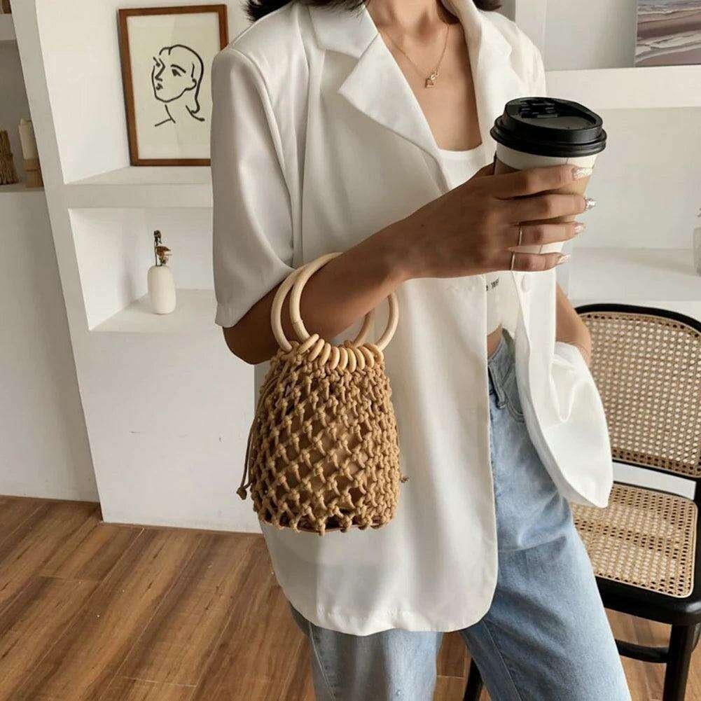Bucket-style crochet shoulder bag
