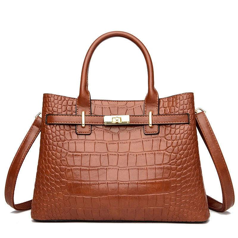 Elegant brown crocodile leather handbag - luxury and comfort for women