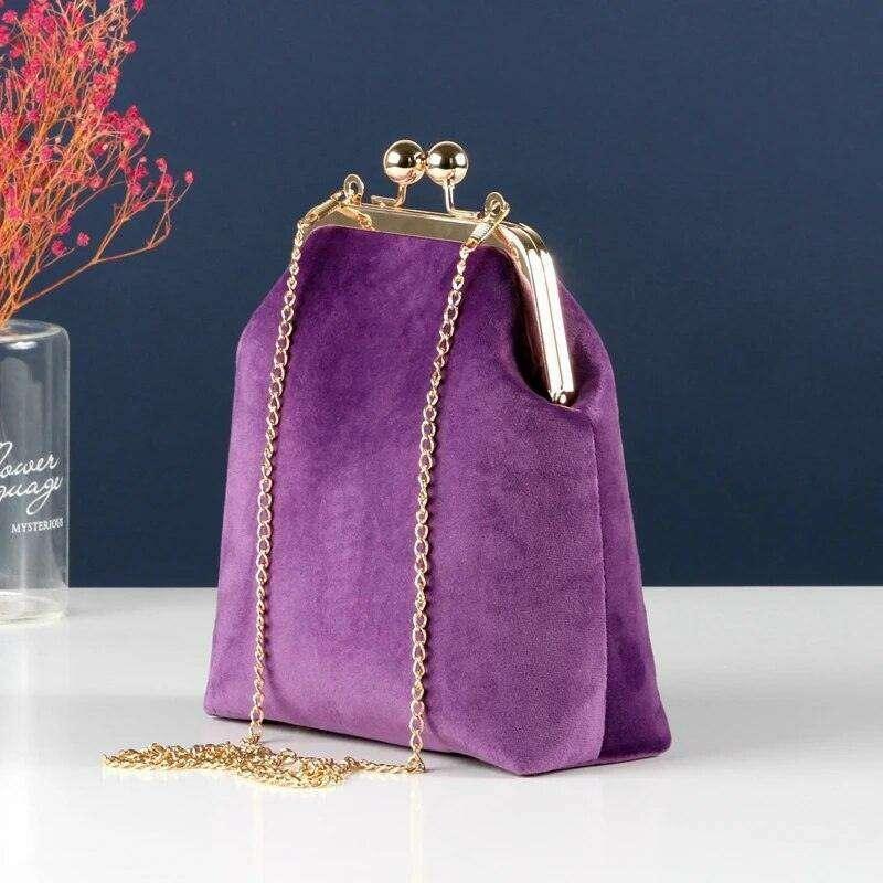 Luxury velvet evening bag for women with gold chain