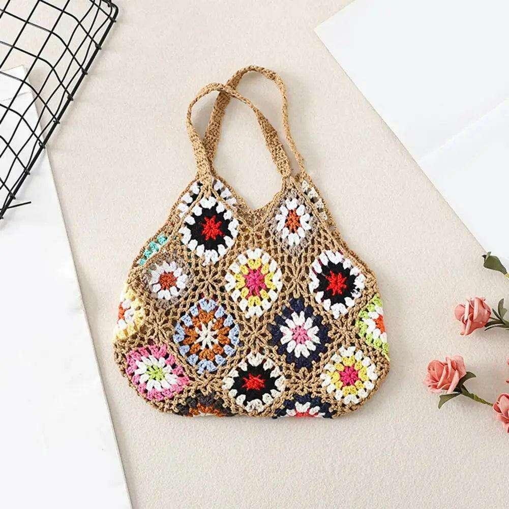 Handmade floral knitted bag for women