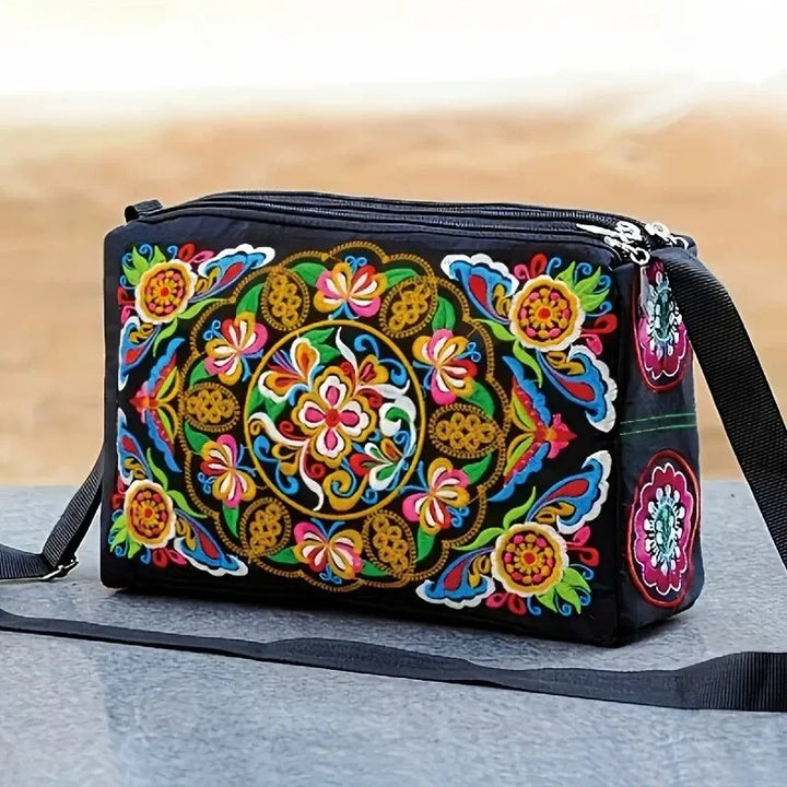 Nylon Crossbody Bag for Women with Floral Embroidery | Large Capacity | Durable and Fashionable