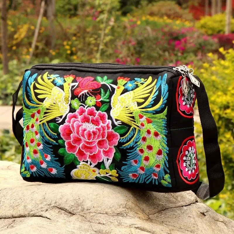 Nylon Crossbody Bag for Women with Floral Embroidery | Large Capacity | Durable and Fashionable