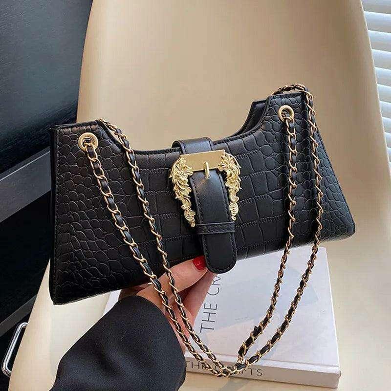 Luxurious evening bag with crocodile pattern for women