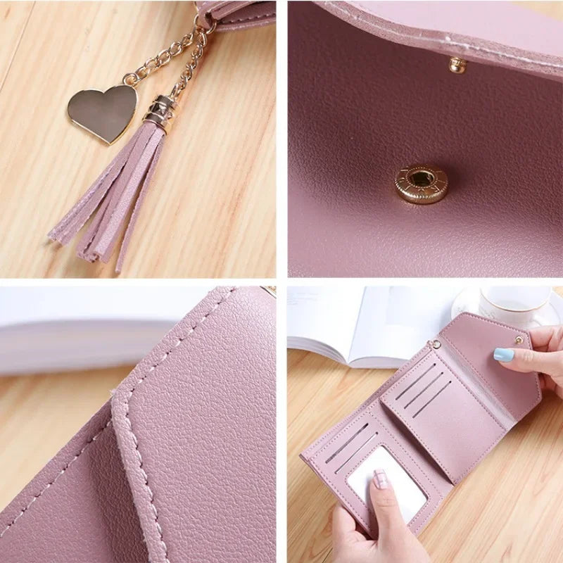 ארנק נשים קטן עם קישוט גדיל – שיק ורוד עדין