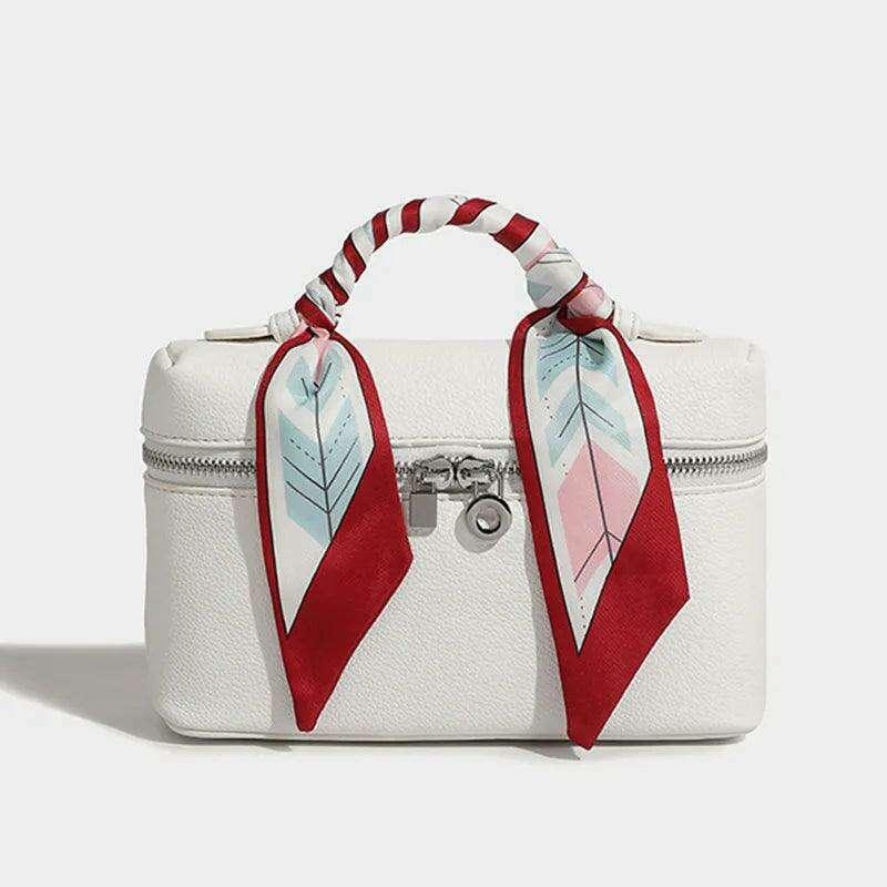 Fashionable box bag with silk ribbons for women