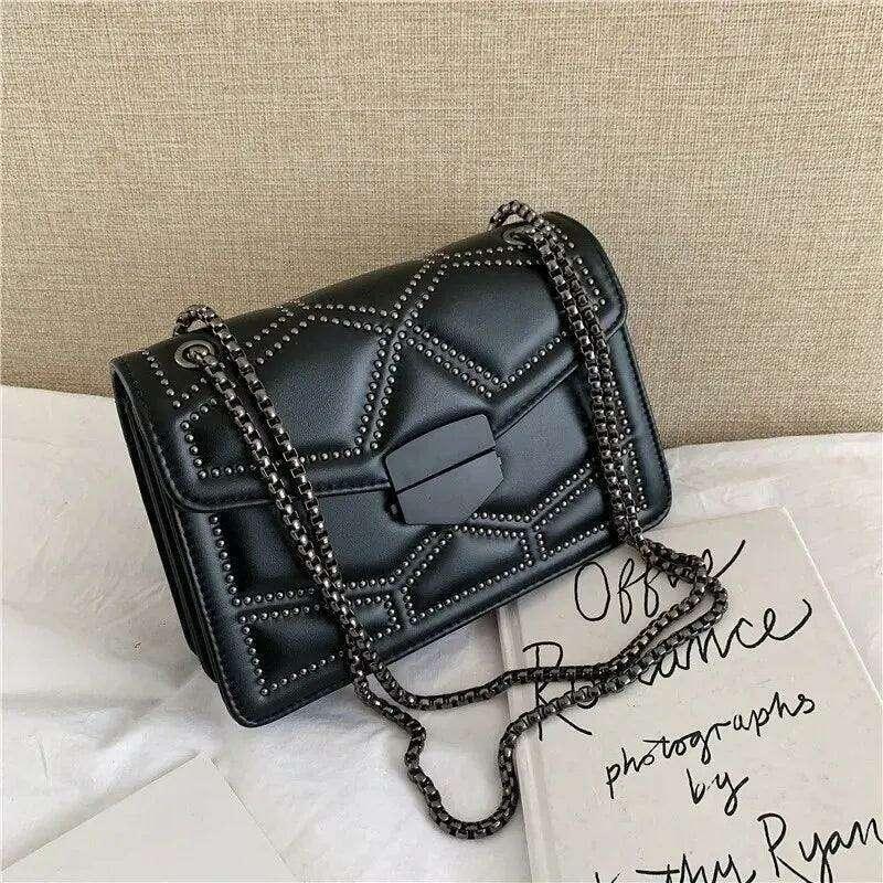Black leather crossbody bag for women
