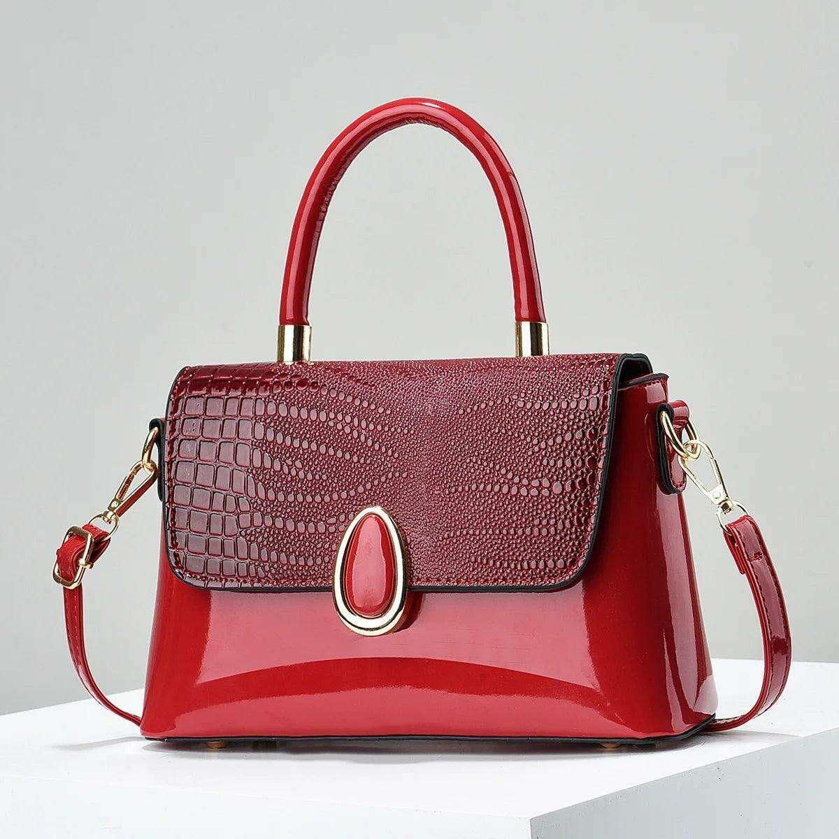 Shiny leather handbag with croco pattern