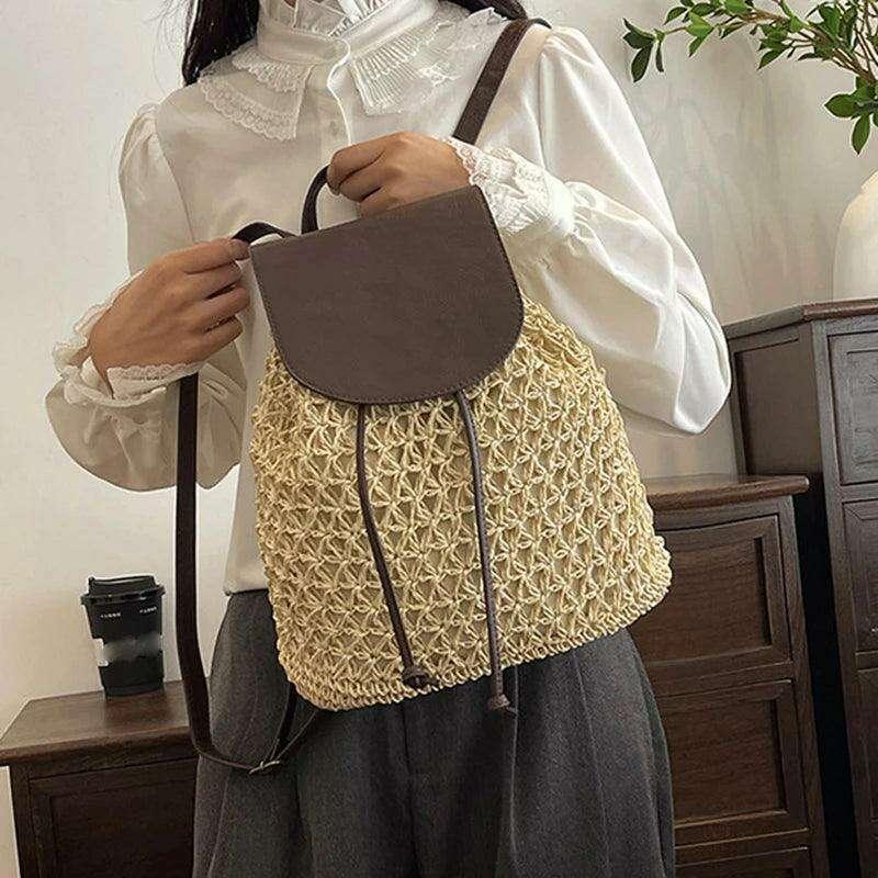 Boho style straw backpack for the beach