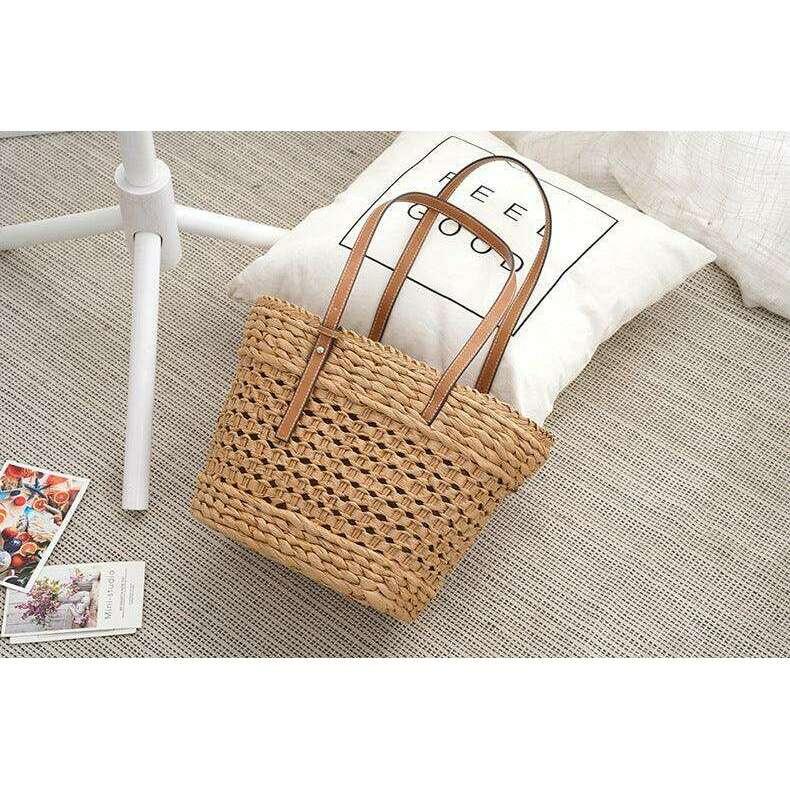 תיק קש קלוע עם ידית סינטטית Kazum