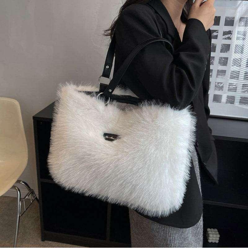 A fur bag for women with a colorful and bold design