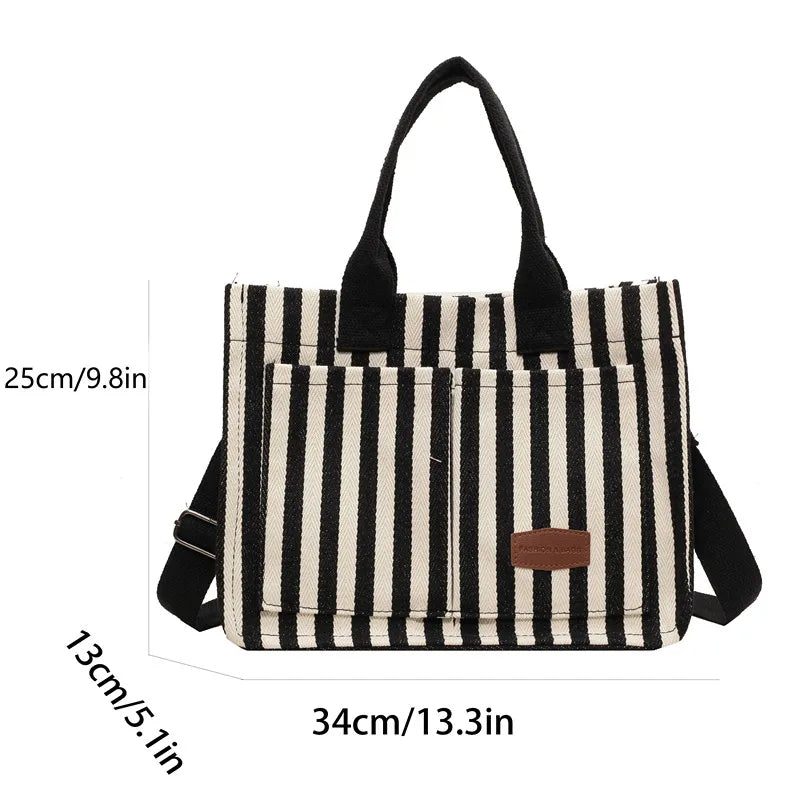 Black and white striped canvas side bag – unique style and striking presence 